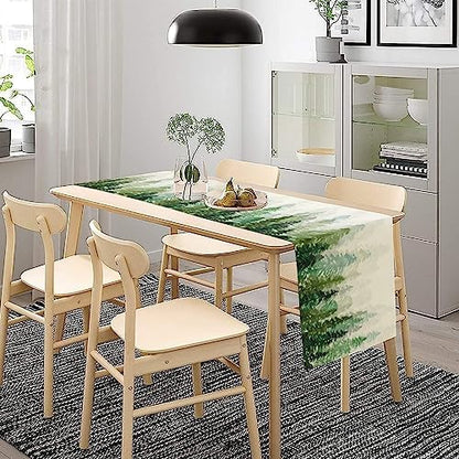 Forest Pine Trees Table Runner, Woodland Tabletop Scarf Home Kitchen Holiday Decor, Seasonal Farmhouse Rustic Dining Decorations Party Supply 13 X 120 Inch