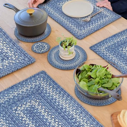 Homespice Denim Braided Trivets Ideal as Pot Holders, Round 8" Set of 6