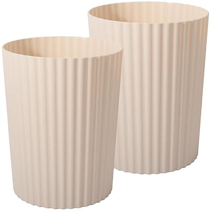 JiatuA Small Trash Can Plastic Wastebasket Round Garbage Container Bin for Bathroom, Kitchen, Bedroom, Home Office, College Dorm, Beige 2 Pack
