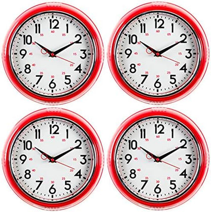 Kiera Grace Wall Clock, 9.5 Inch, Retro Red ClassicWall Clocks Battery Operated, Vintage Silent Non Ticking Home Decor for Living Room, Kitchen, Bathroom