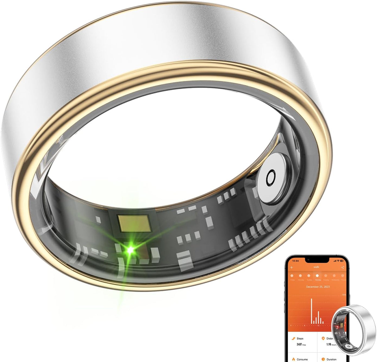 Smart Ring Health Fitness Tracker, Size First with Sizing Kit, Activity & Sleep Tracker/Stress/Heart Rate Monitor, Waterproof Smart Ring for Men/Women, No App Subscription (Platinum, 11)