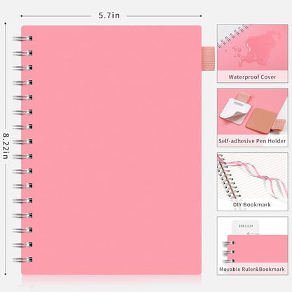 AHGXG Spiral Notebook - A5 Notebook College Ruled, Small 5.7" X 8.22", 300 Pages/150 Sheets Thick Notebook Journal, 100GSM Lined Paper, Plastic Hardcover, for Work Office School Writing Notes, Pink