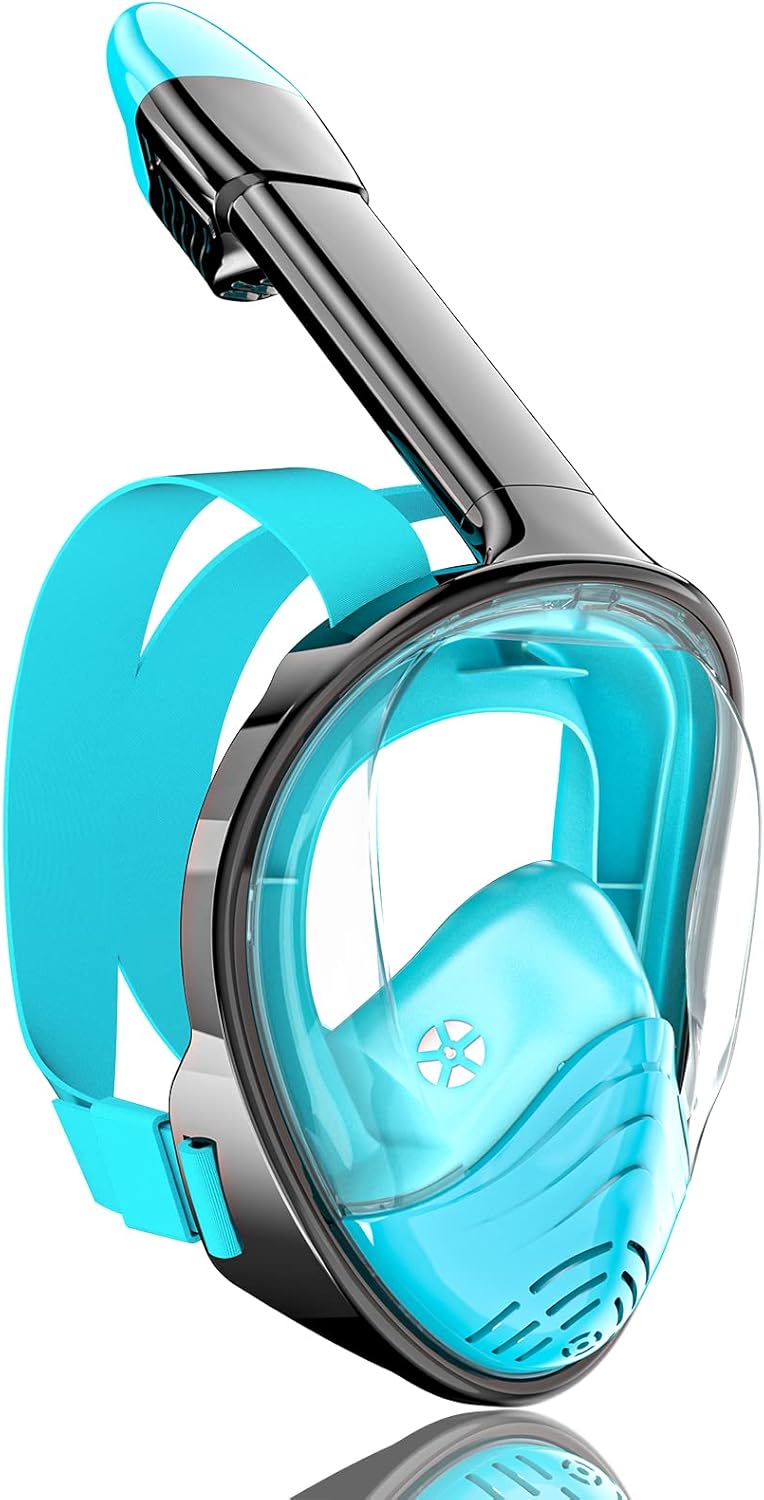 QingSong Full Face Snorkel Mask for Adults, Snorkeling Gear with Camera Mount, 180 Degree Panoramic View Snorkel Set Anti-Fog Anti-Leak
