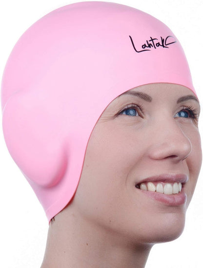 3D Swim Caps - Ear Protection Swimming Cap for Women & Men - Silicone, Waterproof - Fits Long & Short Hair - Adult & Youth