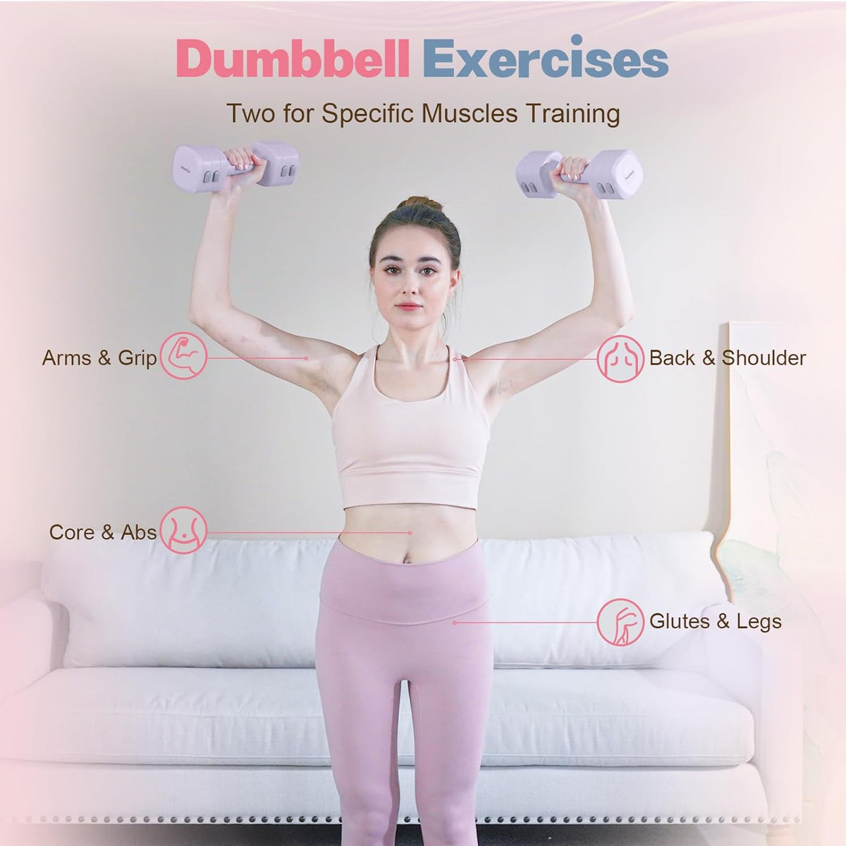 Adjustable Dumbbell Set of 2, 4 in 1 Free Weights Dumbbells Set for Women with Fast Adjustment, Each 2lb 3lb 4lb 5lb Hand Weights Set for Home Gym & Outdoor Exercise Training
