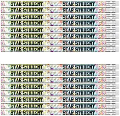 Tenceur 200 Pcs Star Student Motivational Pencils with Erasers Bulk 7.3 Inches Student Incentives Recognition Education Award Prize for Teacher School Classroom Reward Supplies