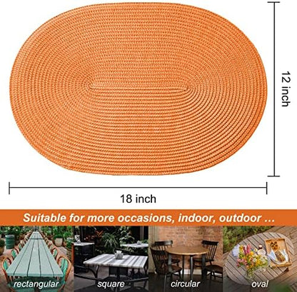AHHFSMEI Placemats Set of 4 for Dining Table Washable Woven Non-Slip 18x12 inches Placemat Heat-Resistant Durable Table Mats for Dining Table Easy to Clean (Oval Orange, 4)