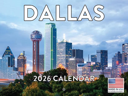 Dallas Calendar 2026 Wall 12 Month Monthly TX Scenic Souvenirs Texan Themed Gifts | American Made In The USA