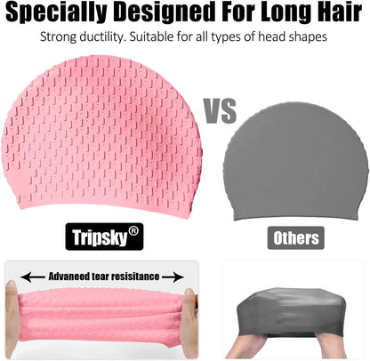 Tripsky Silicone Swim Cap,Comfortable Bathing Cap Ideal for Curly Short Medium Long Hair, Swimming Cap for Women and Men, Shower Caps Keep Hairstyle Unchanged…