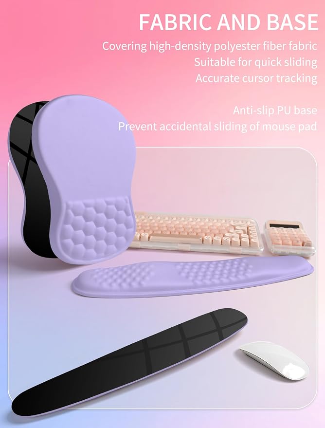 Hokafenle 2in1 Combination, Wave Keyboard Wrist Rest and Ergonomic Curvature Mouse Pad Wrist Support for Relieve Wrist Pain, Filled with Soft Cushion Memory Foam, Purplish Blue