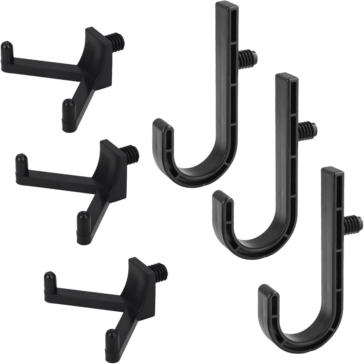 WIN&YING 6 Pack Storage Shed Hooks for Suncast, Black Single-Head J Hook & Double-Head V Hook Set, Storage Sheds Tool Hangers Organization Accessories for Hanging Shovels & Rakes & Scissors Tools