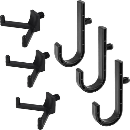 WIN&YING 6 Pack Storage Shed Hooks for Suncast, Black Single-Head J Hook & Double-Head V Hook Set, Storage Sheds Tool Hangers Organization Accessories for Hanging Shovels & Rakes & Scissors Tools