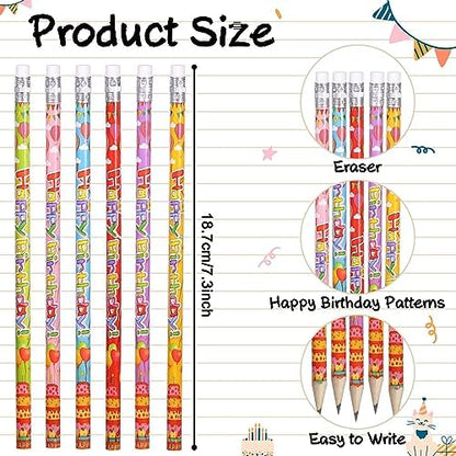Happy Birthday Pencils Wooden Pencil Birthday Party Pencil with Top Erasers Birthday Party Supplies Favors, 6 Style(48)