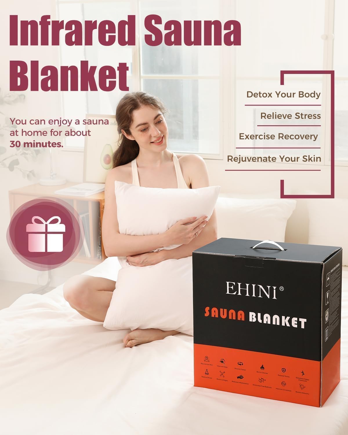 Infrared Sauna Blanket - Portable Far Infrared Sauna for Home Relaxation - PU Sauna Blanket - Infrared Blanket Sauna with 77–176 °F Temp Range（Pure Black）