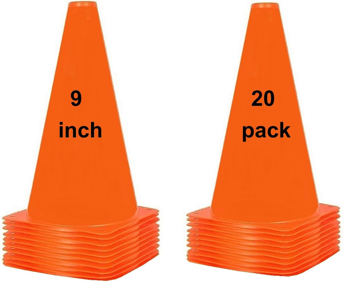 Soccer Cones (9 Inch 20 Pack), Agility Training Sport Cone with Carry Bag for Drilling Football Basketball Field Markers,