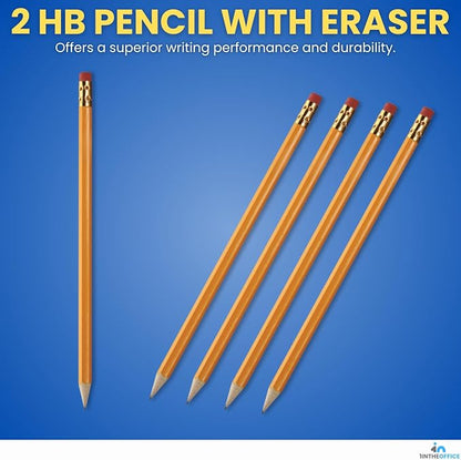 1InTheOffice Pre Sharpened Pencils #2, Pencils with Eraser, 2 HB, Wood-Cased, Black Lead, Yellow Barrel (192)