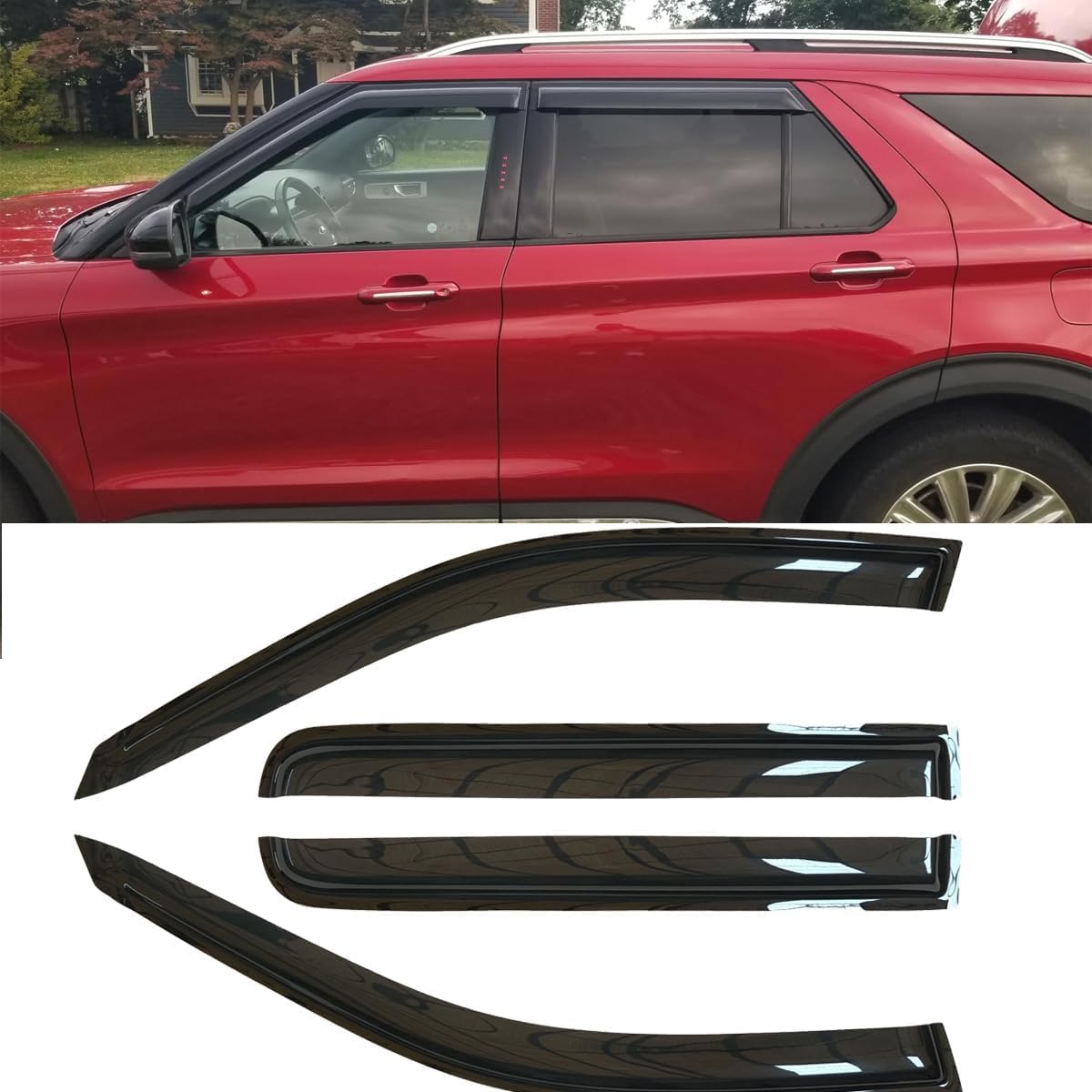 4pcs Original Shatterproof Rainproof Outside Mount Style Side Wind Deflectors for Explorer 20-25,Sun Rain Guards,Nice Looking Vent Window Visors Fit for Ford Explorer 2020-2025 94332