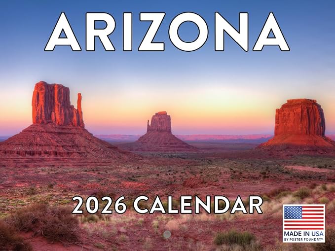 Arizona Calendar 2026 Wall 12 Month Monthly AZ Scenic Souvenirs Arizonan Themed Southwestern Gifts | American Made In The USA