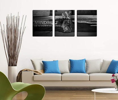 Yetaryy Inspirational Canvas Wall Art Large 3 Pieces Motivational Wall Art Picture Mindset is Everything Wooden Framed Artwork Entrepreneur Quotes Inspiration Wall Decor Painting Picture Wall Ar Hang,