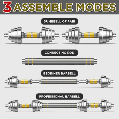 PHOEROS Adjustable Dumbbell Set - 44/66/88 LBS weights set, Dumbbell Barbell 3 in 1, Steel Dumbbells Pair with Connecting Rod for Adults Women Men Fitness Workout, Home Gym Exercise Training Equipment