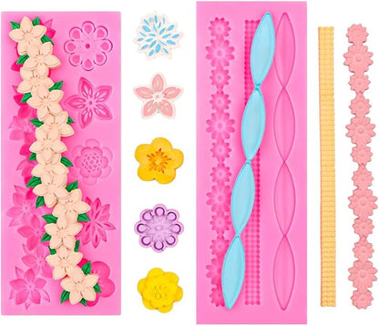 Baroque Silicone Molds Baroque Style Curlicues Scroll Lace Fondant Silicone Mold Scroll silicone Baroque Mold Relief Flower Lace Mould for Wedding Birthday Cake Decoration (Scalloped Wave 2)