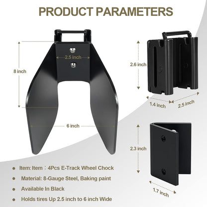 4 Pack E-Track Wheel Chock for E-Track System |E Track Motorcycle Wheel chocks for Dirt Bikes|E-Track Accessories for Enclosed Trailer E-Track Wall Mount Motorcycle Tire for Garages Trailers