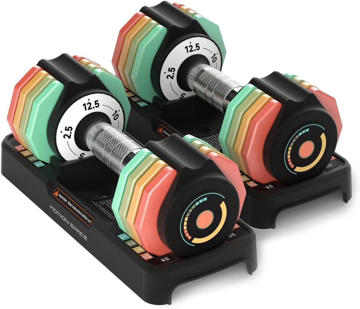 Adjustable Dumbbells Set 12.5LB/22.5LB Pair, 1-Sec Fast Adjustable 5 Weights by Turning Handle, Premium Comfort Non-slip Metal Dumbbells with Tray, Compact Size for Full Body Home Workout