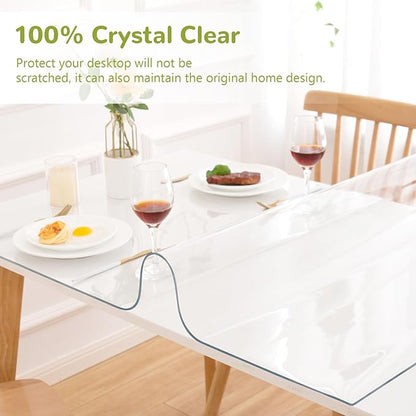 48 x 96 Inch Clear Table Cover Protector, Clear Table Protector for Dining Room Table, 1.5mm Plastic Table Cover, Waterproof Table Pad for Kitchen, Office