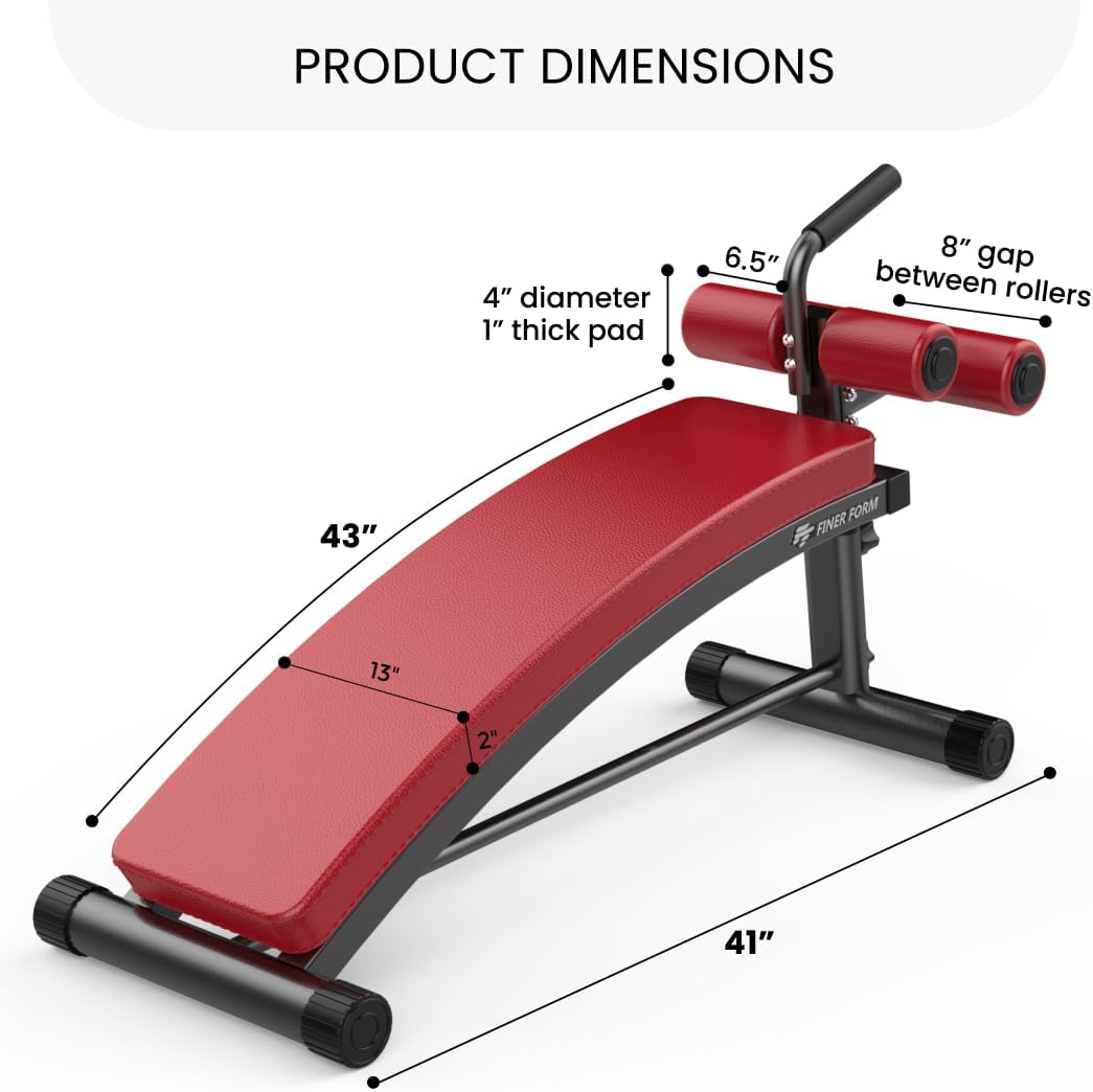 Finer Form Gym-Quality Sit Up Bench with Reverse Crunch Handle - Curved Ab Workout Bench for Your Home Gym. More Effective than an Ab Machine or Ab Roller. Get Abdominal Weight Bench for Decline Bench Press Right in Your Home Gym.