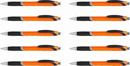 DISCOUNT PROMOS Ballpoint Pens With Rubber Grip - 10 pack - Black Ink Ball Point Pen with Soft Touch Plastic - Orange