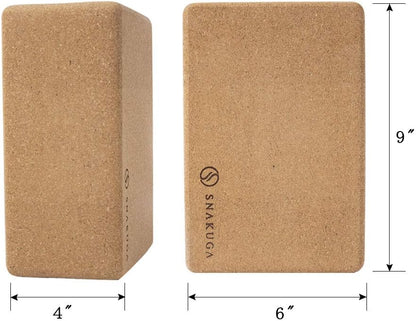 SNAKUGA Cork Yoga Block 2 Pack for Pilates, 4'' or 3'' Non-Slip & High Density Blocks for Meditation, Fitness and Stretching, Supportive and Flexibility Brick for Improve Poses Balance