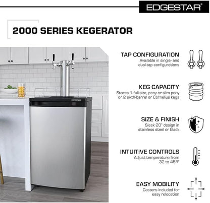 EdgeStar KC2000TWIN Full Size Dual Tap Kegerator & Draft Beer Dispenser - Black