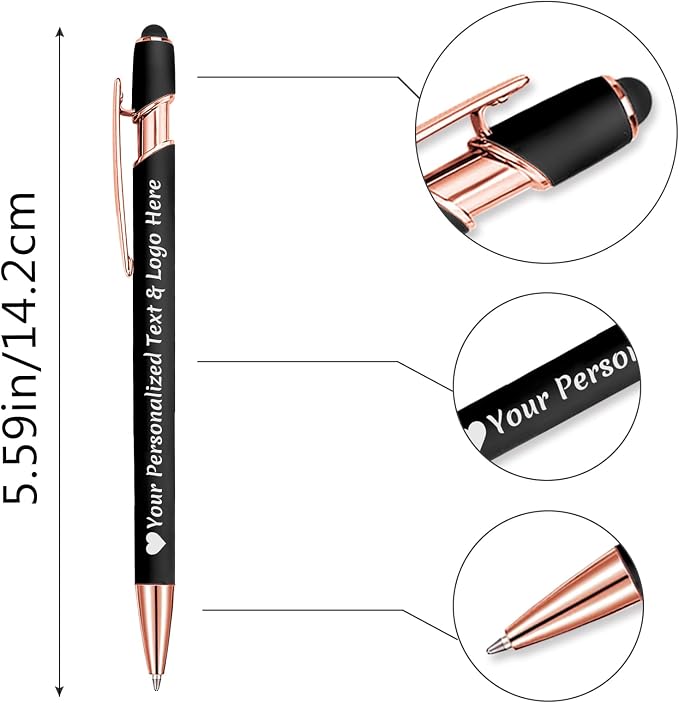 STREADVE 100 Personalized Custom Pens Engraved Writing Pen with Name Logo, Customized Promotional Items Stylus Pen Gifts for Men Women Realtor Nurse Wedding Business, Black