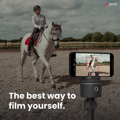 Pivo Equestrian Silver Essential Pack, Auto Face, Body, Horse Phone Tracking Holder, Ai-Powered 360° Rotation, Remote Control for Hands-Free Video Recording with Smart Mount, Travel Case & Tripod