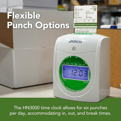 uPunch HN3500 Advanced Time Clock Bundle for Small Business: Complete Employee Time Tracking System with 100 Time Cards, 2 Racks, 2 Ribbons, and 6 Keys