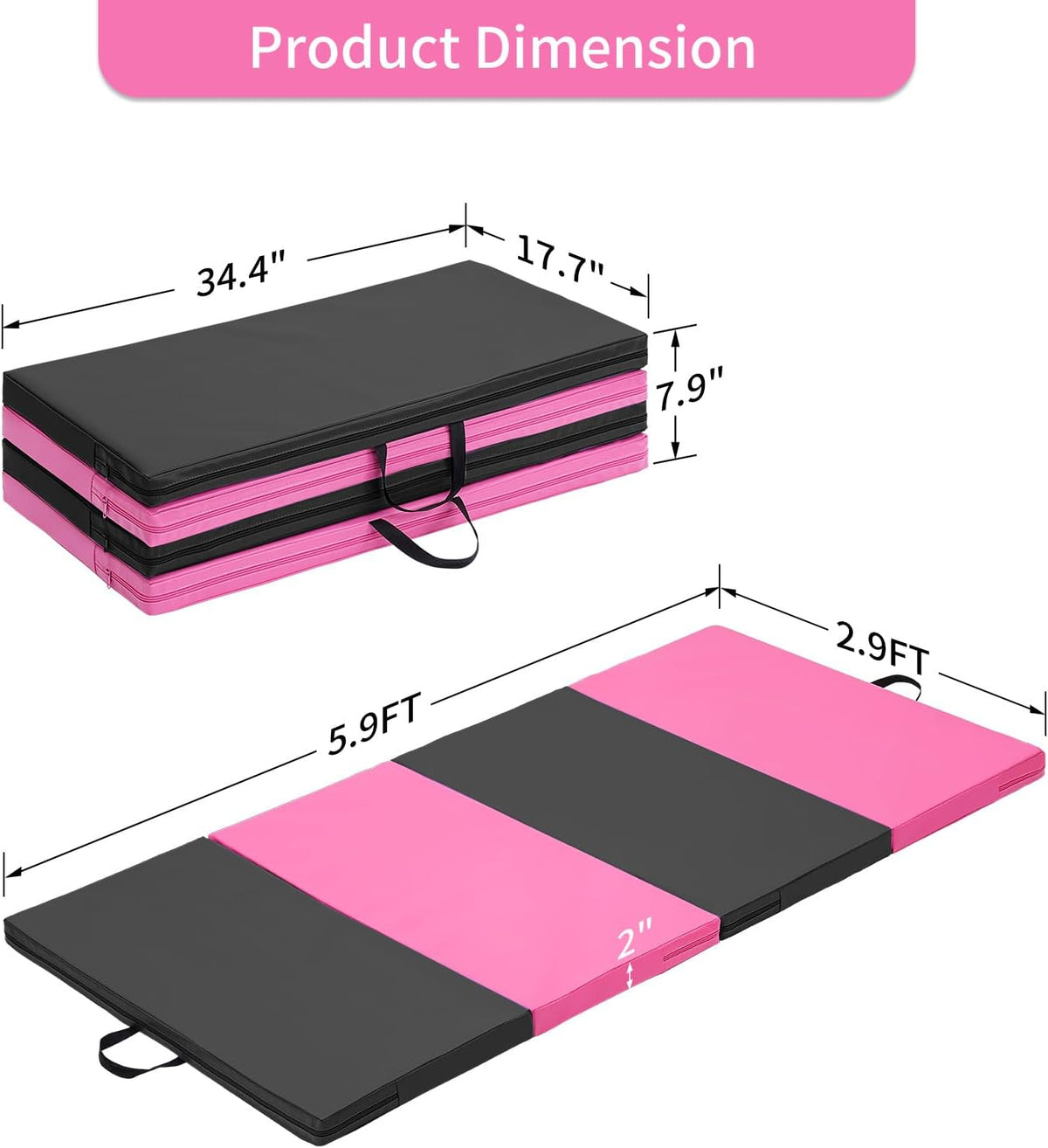ZENOVA Gymnastics Mat 6'x3'x2''/4'x8'x2'' Exercise Mat Gym Mat for Home Aerobics Workout Foldable Tumbling Mat Children Gifts