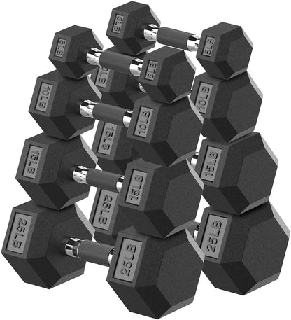 Hex Dumbbell 45-480 lb Set, Rubber Encased Exercise & Fitness Dumbbells for Home Gym, Hand Weights for Strength Training
