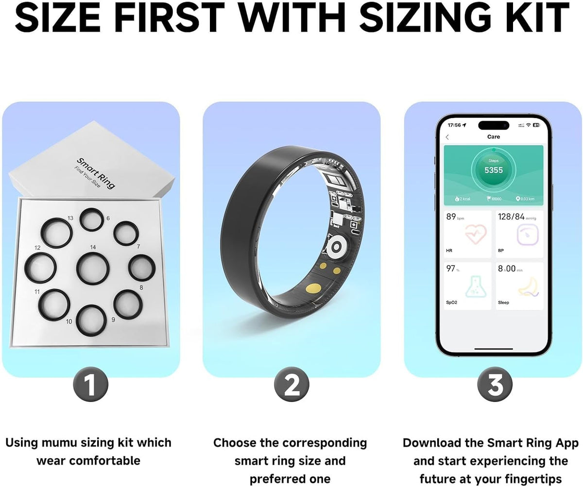 MUMU Smart Ring Sizing Kit for Women Men,Fitness Tracker Ring for Sport Monitoring,Choose Sizes 7 to 13,No Subscription Fee, IP68 Waterproof Smart Ring for iPhone & Android(Only Sizing Kit)