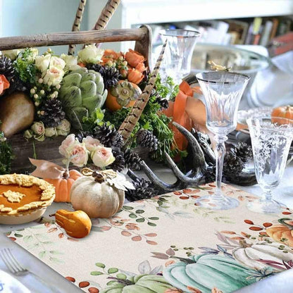 Fall Thanksgiving Placemats Set of 6, Autumn Pumpkins Eucalyptus Leaves Heat Resistant Washable Dining Table Mats Fall Holiday Farmhouse Decor for Kitchen&Linens Outdoor Indoor, Blue Sage Green Orange