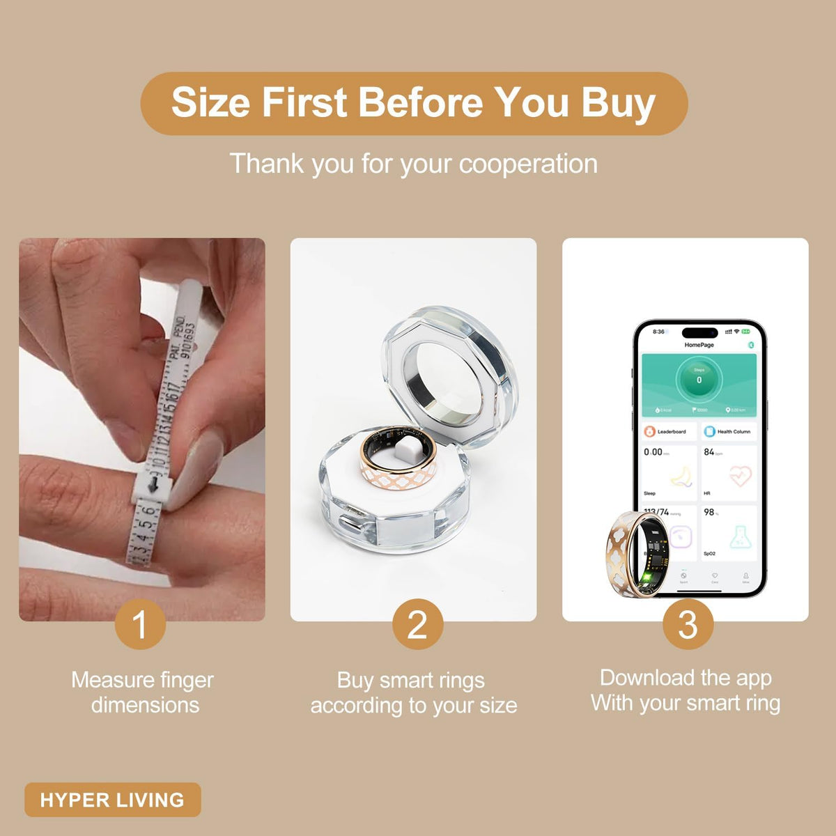 Smart Ring Health Tracker, Sleep Tracker Ring with Heart Rate, Waterproof Fitness Ring for Activity Monitoring/Steps/Distance/Calories, Air Gesture (10)
