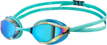 ARENA Unisex Python Racing Swim Goggles for Men and Women Anti-Fog No Leak Max Comfort Dual Strap, Mirror/Non-Mirror Lens