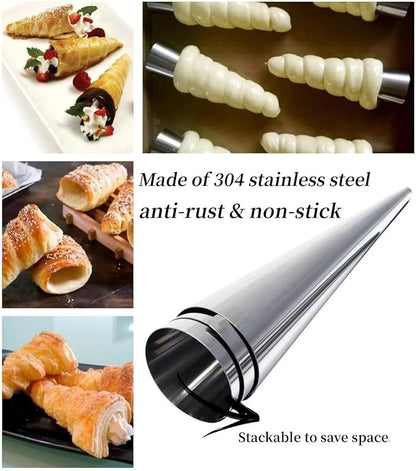 30 Pack Cream Horns Molud Set, Large Stainless Steel Canolis Forms Cannoli Kit for Baking Cannolis, Croissant Shell, Cream Roll Dessert, Safety Filled Edges