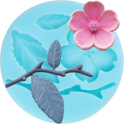 Peach Blossom Fondant Molds Plant Flowers Leaf Silicone Mold for Cake Decorating Cupcake Topper Chocolate Candy Gum Paste Polymer Clay