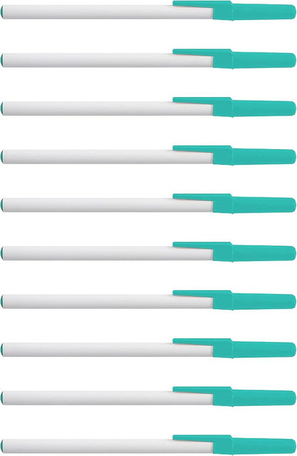 DISCOUNT PROMOS Value Stick Pens Set of 10, Bulk Pack - Black Ink, Great for Office, School, Business, Tradeshows, Events - Teal