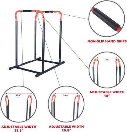 Sunny Health & Fitness Power Tower, Dip Bar, Push-Up & Pull Up Assisting Parallette Station w Optional Rock Climbing Grip Trainer