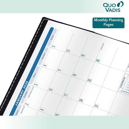 Quo Vadis 2026 Minister - Weekly/Monthly Planner - 12 Months, Jan. to Dec. - 6 1/4 x 9 3/8" - Smooth Faux Suede Texas Bamboo Green Cover- Time Management Appointment Organizer