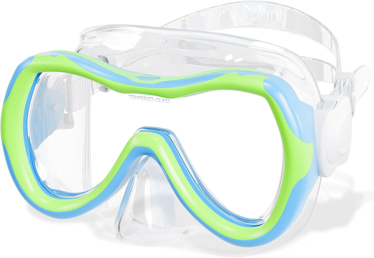 Aegend Kids Swim Mask Goggles, Tempered Glass 180° HD Wide View with Nose Cover