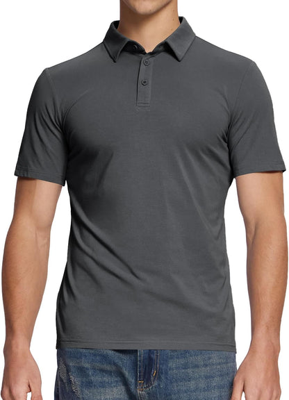 BAMBOO COOL Men's Polo Shirts Slim Fit Moisture Wicking Golf Shirts Performance Short Sleeve for Men