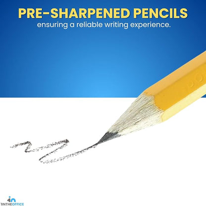 1InTheOffice Pre Sharpened Pencils #2, Pencils with Eraser, 2 HB, Wood-Cased, Black Lead, Yellow Barrel (24)