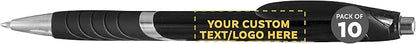 DISCOUNT PROMOS Ballpoint Pens With Rubber Grip - 10 pack - Customizable Text, Logo - Black Ink Ball Point Pen with Soft Touch Plastic - Black